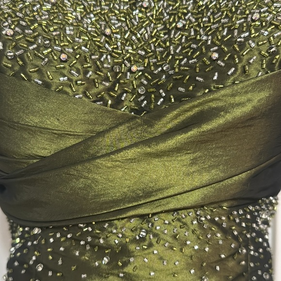 FLIRT Maggie Sottero Olive Green Beaded Dress Gown Prom Dance Formal 6 Train - Picture 11 of 14